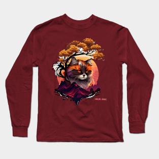 Anime Cat in Glowing Red Japanese Mountains Long Sleeve T-Shirt